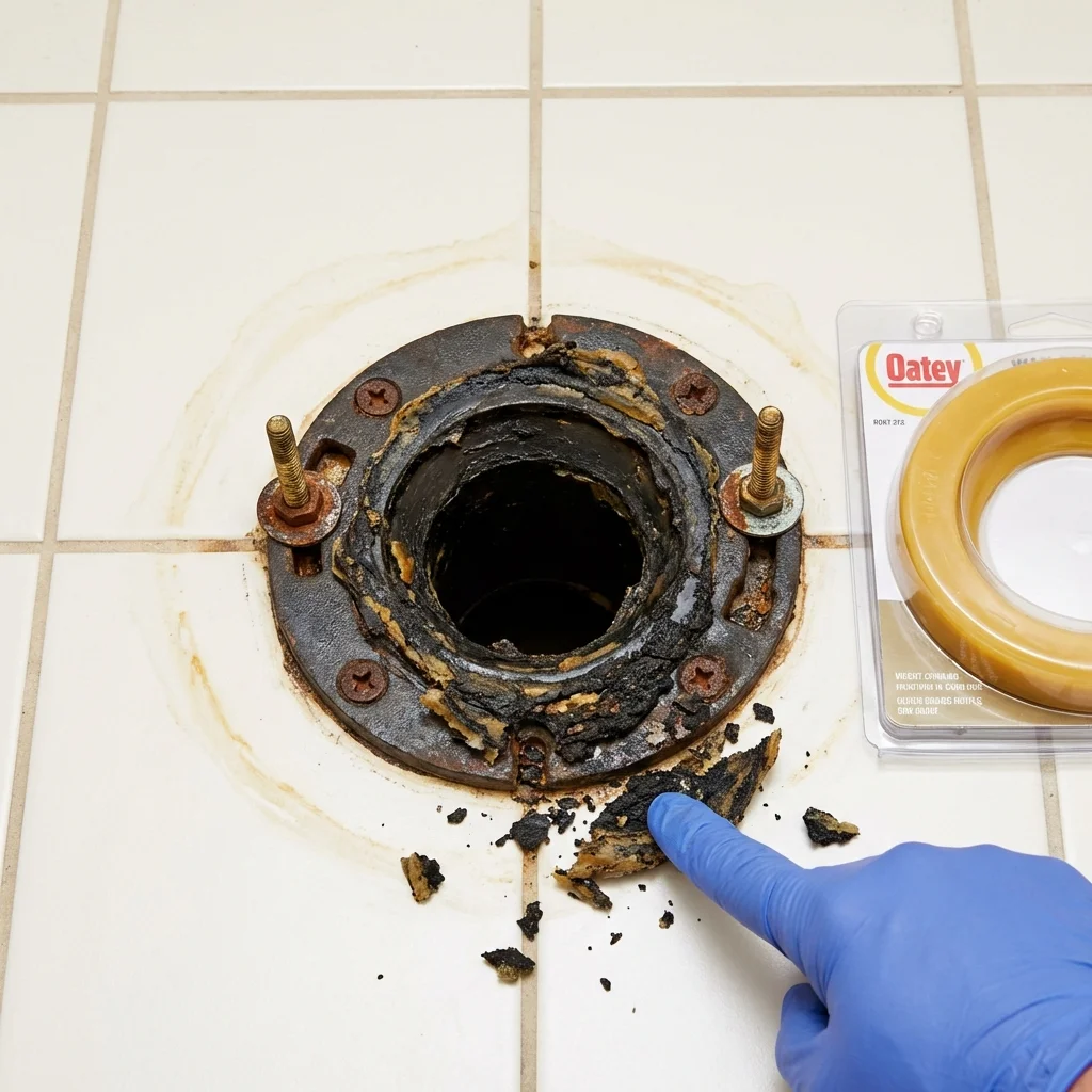 Failed wax ring showing water seepage at the base of a toilet in a Longwood, FL home