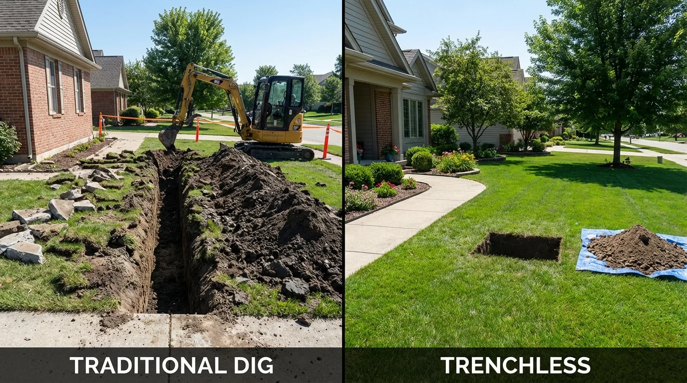 Trenchless sewer repair with minimal yard damage versus traditional excavation in Longwood, FL